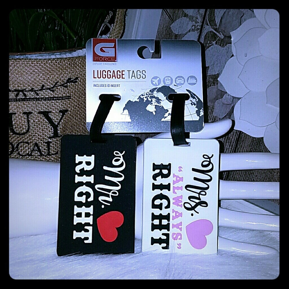 G force Mr right  Mrs always right luggage tags